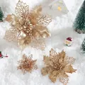Glittering gold artificial poinsettia flower set for festive Christmas tree decoration - Champagne Gold