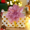 Fiore di Natale artificiale rosa glitterato per decorazioni di alberi e ghirlande festose - Rosa