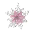 Elegant pink poinsettia simulation Christmas flower with silver glitter branches - Single Layer Ink (No Powder Shedding) / 15cm / Pink + Silver