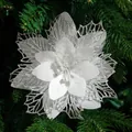 Silver glitter artificial poinsettia flower head for Christmas tree and wreath decor - Octagonal Dusted Flower / Silver