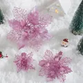 Pink glitter double-layer artificial poinsettia flowers for Christmas tree decoration - Pink