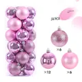 Set completo di 24 palline di Natale rosa con finiture glitterate, opache e lucide - Set da 24 / Rosa / 3cm