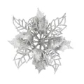 Silver glittery artificial Christmas poinsettia flower for festive tree decoration - 9cm Flower Head / Silver