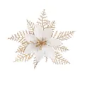 White artificial poinsettia Christmas flower with golden glitter branches - Single Layer Ink (No Powder Shedding) / 15cm / White + Gold