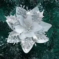 Silver glitter artificial poinsettia flower head for festive Christmas tree decor - Poinsettia Flower / Silver