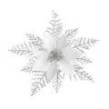 Elegant white artificial Christmas Poinsettia with silver glitter branches for holiday decor. - Single Layer Ink (No Powder Shedding) / 15cm / White + Silver