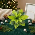 Light green artificial Christmas poinsettia flower head with glitter frosting for decor - Poinsettia Flower / Green