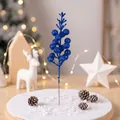 Festive blue glitter artificial berry stem for Christmas tree DIY wreath decoration - 15-Head with Wire / Sapphire Blue