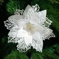 Fiore di stella di Natale artificiale con glitter bianchi per l'albero di Natale - Bianco