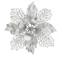 Elegant glittery silver artificial Christmas flower for DIY holiday tree decoration - 24cm Flower Head / Silver