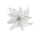 Silver glitter artificial Poinsettia flower for Christmas tree decoration - Single Layer Ink (No Powder Shedding) / 15cm / Silver