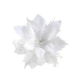 Fiore di Natale artificiale bianco multistrato decorativo con bordi glitterati argento scintillanti - Senza Clip / Pezzo Singolo (14cm) / Bianco