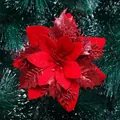 Red glitter artificial poinsettia flower head for Christmas tree and wreath decoration - Poinsettia Flower / Red
