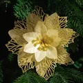 Fiore natalizio artificiale dorato e scintillante con glitter per decorare l'albero - Oro