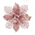 Elegant pink glitter artificial poinsettia flower for DIY Christmas tree decoration - 24cm Flower Head / Rose Gold