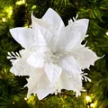 Elegante stella di Natale artificiale bianca con glitter per albero di Natale - Con clip / 10 pezzi/confezione / Bianco