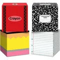 Set of 4 school-themed decorative 30cm boxes including crayon and notebook designs - Stationery Theme / Set of 4