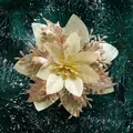 Glittery gold artificial Christmas flower head for holiday tree decoration - Poinsettia Flower / Champagne