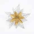 Gold and silver glitter artificial poinsettia flower for Christmas tree decoration - Single Layer Ink (No Powder Shedding) / 15cm / Gold and Silver