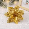 Fiore di stella di Natale artificiale dorato con glitter per decorazione festiva dell'albero - Senza Clip / Pezzo Singolo (14cm) / Giallo Oro