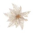 Elegant champagne and gold glitter artificial poinsettia flower for Christmas tree décor - Single Layer Ink (No Powder Shedding) / 15cm / Champagne and Gold