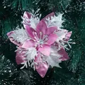 Pink and silver glitter artificial poinsettia flower head for Christmas tree decor - Poinsettia Flower / Pink Silver