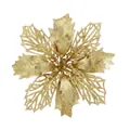 Glittery gold artificial Christmas flower for DIY holiday tree decoration and crafts - 15cm Flower Head / 1 Piece / Gold