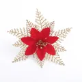 Artificial red Christmas poinsettia flower with gold glitter snowflake backing for tree - Single Layer Ink (No Powder Shedding) / 15cm / Red + Gold