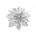 Sparkling silver glitter artificial Christmas flower head for festive tree decoration - 9cm Small / Silver
