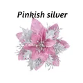 Fiore di Natale artificiale rosa e argento per decorazione albero - Senza Clip / Pezzo Singolo (14cm) / Rosa e Argento