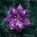 Purple glitter artificial poinsettia flower head for festive Christmas tree decor - Poinsettia Flower / Purple