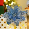 Fiore di poinsettia artificiale glitterato blu e argento per decorazioni natalizie - Blu