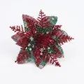 Handmade red and green mesh poinsettia artificial flower with sparkling glitter for Christmas tree - Plaid Cloth Style / 15cm / Red Green and Red