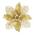Shimmering gold glitter artificial poinsettia flower for DIY Christmas tree decoration - 24cm Flower Head / 1 Piece / Gold