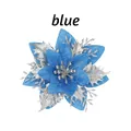 Fiore di Natale artificiale blu e argento glitterato per decorazione festiva dell'albero - Vestibilità regolare / 14cm / Blu E Argento