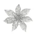 Silver glittery plastic Christmas flower head for tree decoration - 15cm Large / Silver