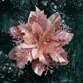 Pink glitter Christmas flower head for tree decoration and holiday arrangements - Poinsettia Flower / Rose Gold