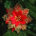 Fiore di Natale artificiale rosso con dettagli di petali filigranati glitterati oro - Oro Rosa Rosso