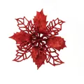 Sparkling red glitter Christmas flower ornament for tree decoration - 9cm Flower Head / 1 Piece / Red