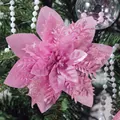 Pink glittery poinsettia flower head ornament for Christmas tree and wreath decor - Poinsettia Flower / Pink