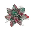 Glittery plaid burlap Christmas poinsettia flower with silver snowflake branches - Plaid Cloth Style / 15cm / Red/Green and Silver