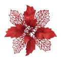 Artificial red poinsettia flower with glitter finish for Christmas tree decor - 24cm Flower Head / 1 Piece / Red