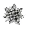 Black and white buffalo plaid Poinsettia with silver glitter for Christmas tree - Plaid Cloth Style / 15cm / Black/White and Silver