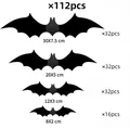 Set of 112 black 3D bat wall stickers in four sizes for Halloween party decor - Bat Style (BF020) / 112 Pieces Pack