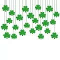 Detail view of green glitter shamrock hanging decorations for St. Patrick's Day party. - 24 Pcs/Set