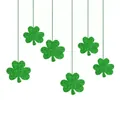 Close-up detail of green glitter shamrocks hanging for St. Patrick's Day party decor - 6pcs