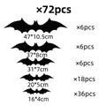 Set of 72 black 3D bat wall stickers in five sizes for Halloween party decoration - Model 010 (72 Pcs)