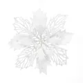 White glitter artificial poinsettia flower for Christmas tree holiday decoration - 15cm Flower Head / 1 Piece / White