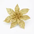 Sparkling golden glitter poinsettia flower head ornament for Christmas tree decoration - 15cm Large / Gold