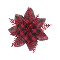 Red and black buffalo plaid artificial Christmas flower with sparkling red glitter edges - Red Glitter Decoration / 15cm / Red/Black Plaid